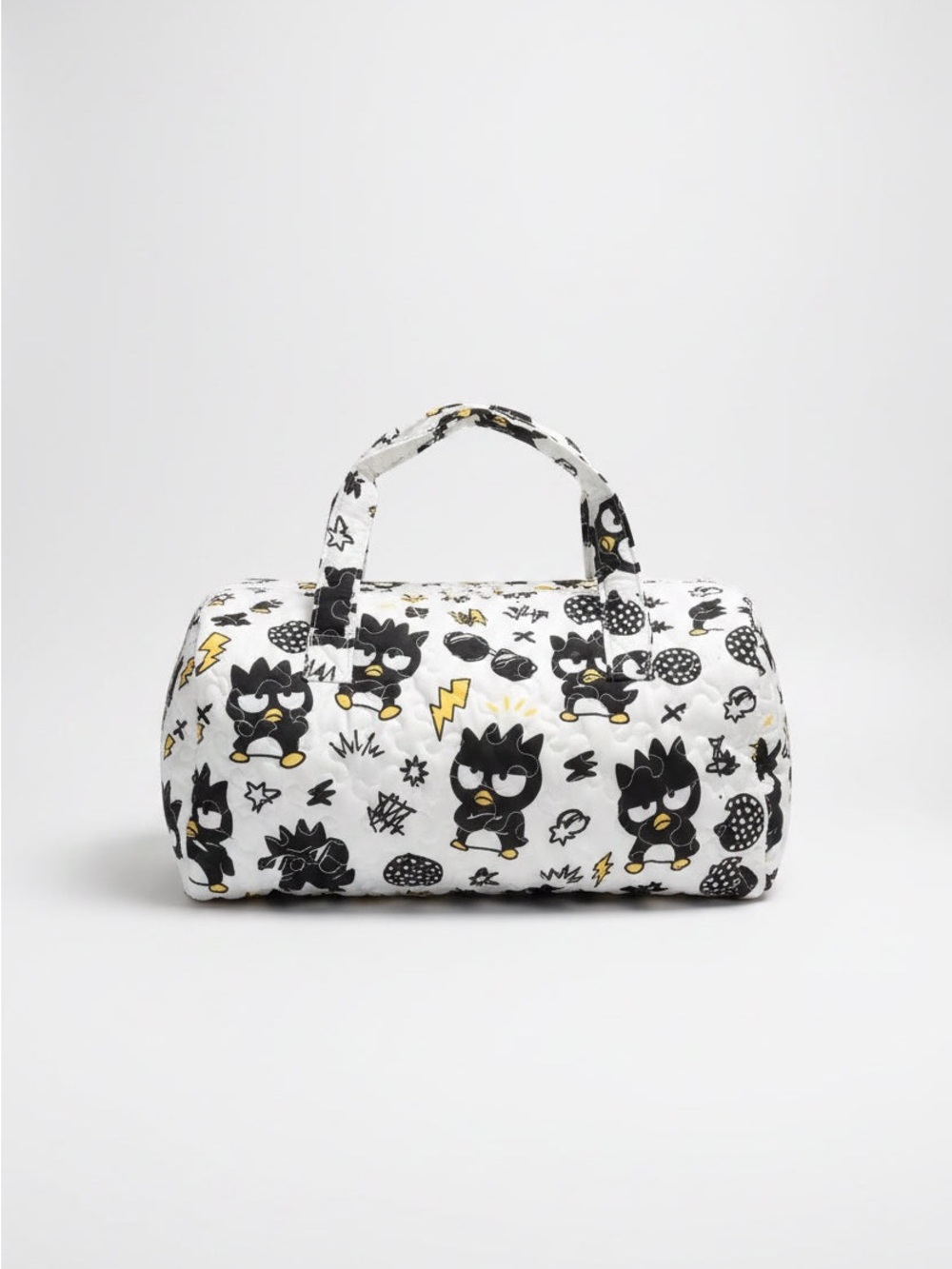 Bad Batz Quilted Character Duffle Bag in White and Black with Yellow Accents